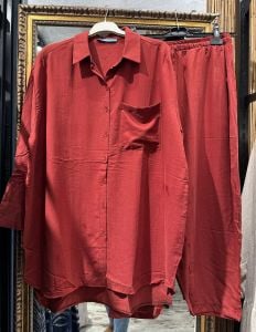 Pamuklu pantolonlu Takım bordo