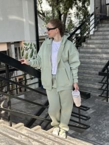 Çağla yeşili Unisex Fermuarlı Oversize ORJ.eşofman Takım