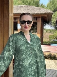 Aysu pamuk keten elbise Yeşil