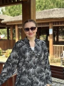 Aysu pamuk keten elbise Siyah