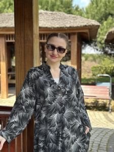 Aysu pamuk keten elbise Siyah