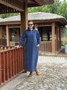 Yarım Fermuarlı tensel kot elbise Koyu Mavi