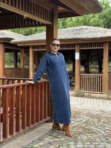 Yarım Fermuarlı tensel kot elbise Koyu Mavi