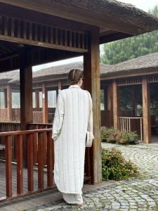 Şeritli keten oversize Takım Mint