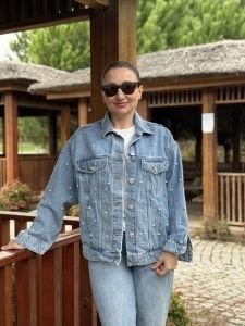 Orjinal BDG Taşlı-İncili Mavi kot ceket