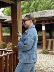 Orjinal BDG Taşlı-İncili Mavi kot ceket