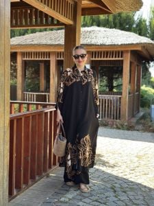 Viskon leylak pantolonlu Takım Siyah