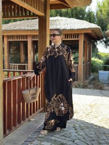 Viskon leylak pantolonlu Takım Siyah