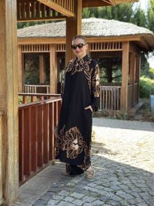 Viskon leylak pantolonlu Takım Siyah