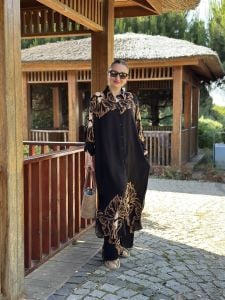 Viskon leylak pantolonlu Takım Siyah