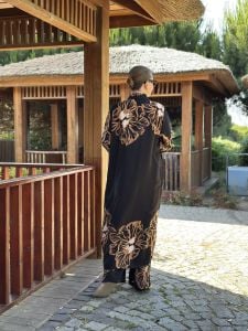 Viskon leylak pantolonlu Takım Siyah