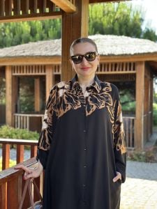 Viskon leylak pantolonlu Takım Siyah