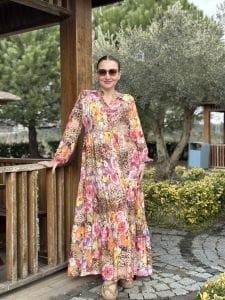 Viskon tüm düğmeli lizy elbise