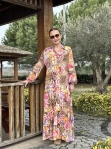Viskon tüm düğmeli lizy elbise