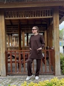 2258 Çift cepli Oysho takım Kahve