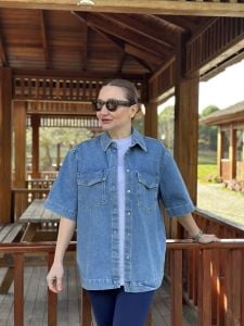 Orjinal kısa kol kot gömlek mavi