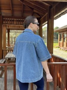 Orjinal kısa kol kot gömlek mavi