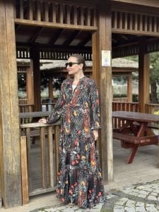 Viskon tüm düğmeli elbise siyah lina