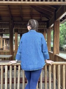 Orijinal Kalp işlemeli Kot Gömlek Mavi