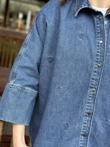 Orijinal Kalp işlemeli Kot Gömlek Mavi