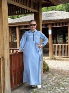 Liya fermuarlı kot elbise Mavi