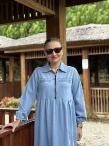 Liya fermuarlı kot elbise Mavi