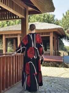 Siyah-kırmızı Rose Katleya elbise