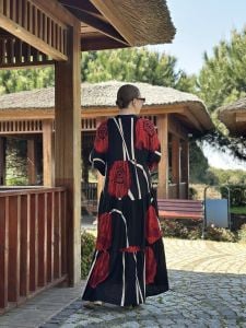 Siyah-kırmızı Rose Katleya elbise