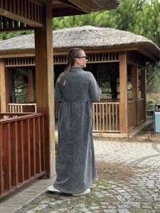 Liya fermuarlı kot elbise gri