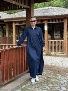 Liya fermuarlı kot elbise lacivert