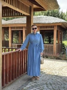 Tensel kot kuşaklı elbise Açık Mavi