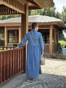 Tensel kot kuşaklı elbise Açık Mavi