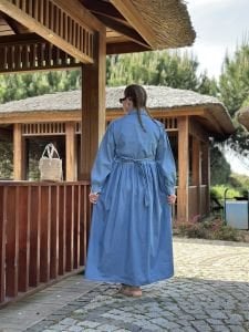 Tensel kot kuşaklı elbise Açık Mavi