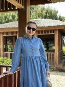 Tensel kot kuşaklı elbise Açık Mavi