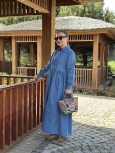 Tensel kot kuşaklı elbise Koyu Mavi