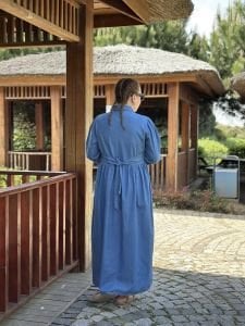 Tensel kot kuşaklı elbise Koyu Mavi