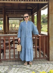 Yeni yıkama tensel kot katleya elbise