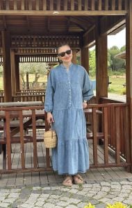 Yeni yıkama tensel kot katleya elbise