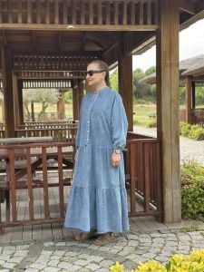 Yeni yıkama tensel kot katleya elbise