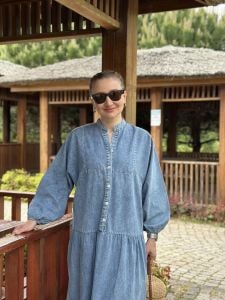 Yeni yıkama tensel kot katleya elbise