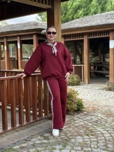 Yaka Fularlı Eşofman Takımı Bordo