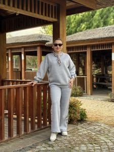 Yaka Fularlı Eşofman Takımı Gri