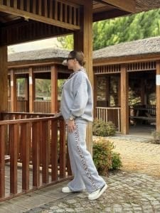 Yaka Fularlı Eşofman Takımı Gri