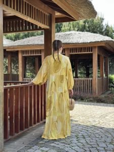 Luna viskon katleya elbise Sarı