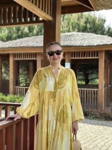 Luna viskon katleya elbise Sarı