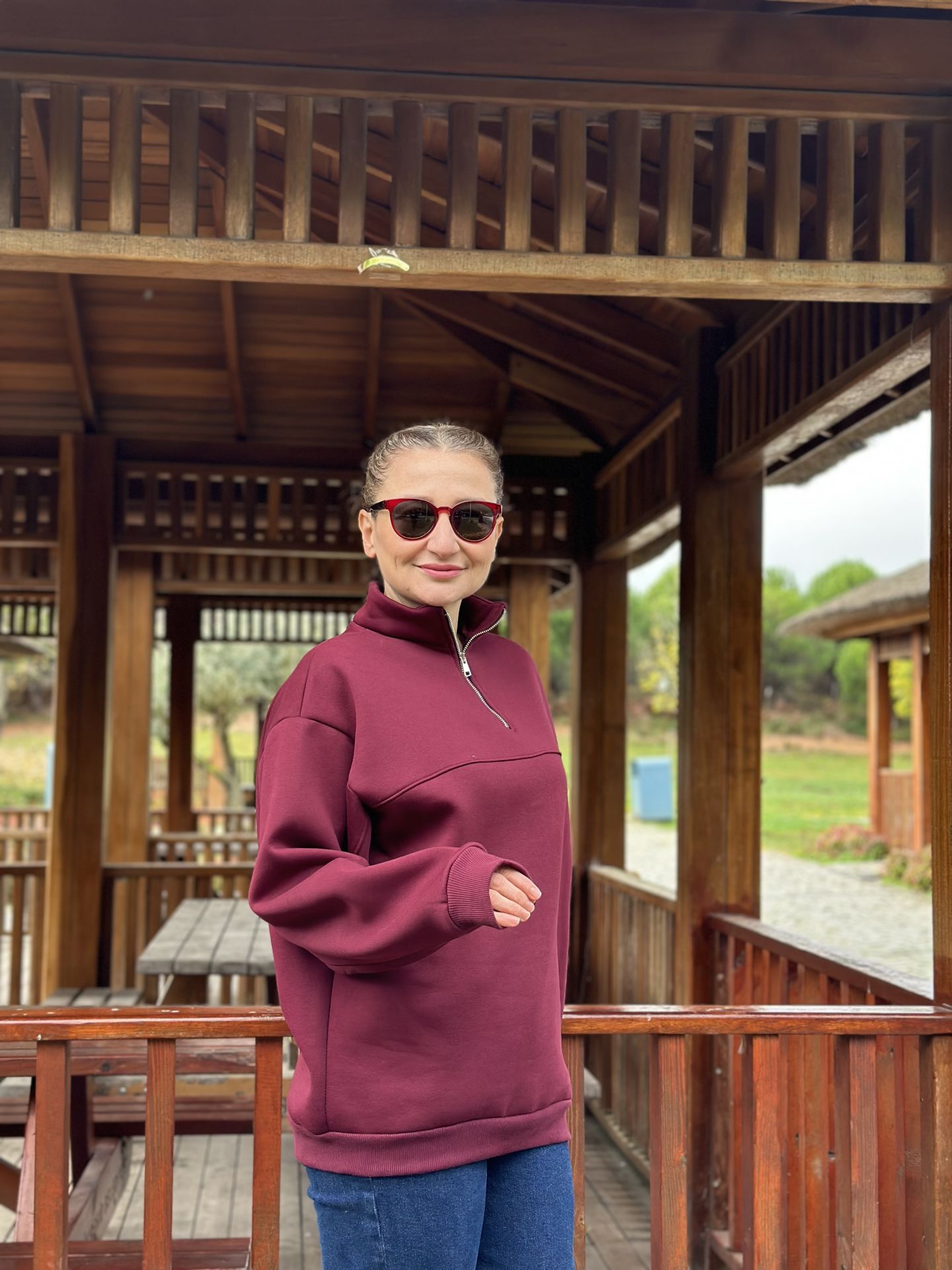 Fermuar detaylı Sweatshirt Bordo