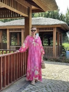 Reyla viskon katleya elbise pembe