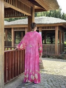 Reyla viskon katleya elbise pembe