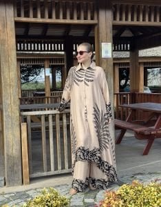 Viskon oversize Hawai Takım Bej