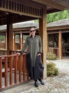 Fermuarlı Oysho tasarım elbise Haki